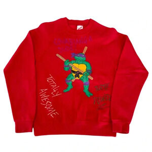 Vintage Kids Handmade Ninja Turtles Turtle Power Crewneck Sweatshirt Size 14-16